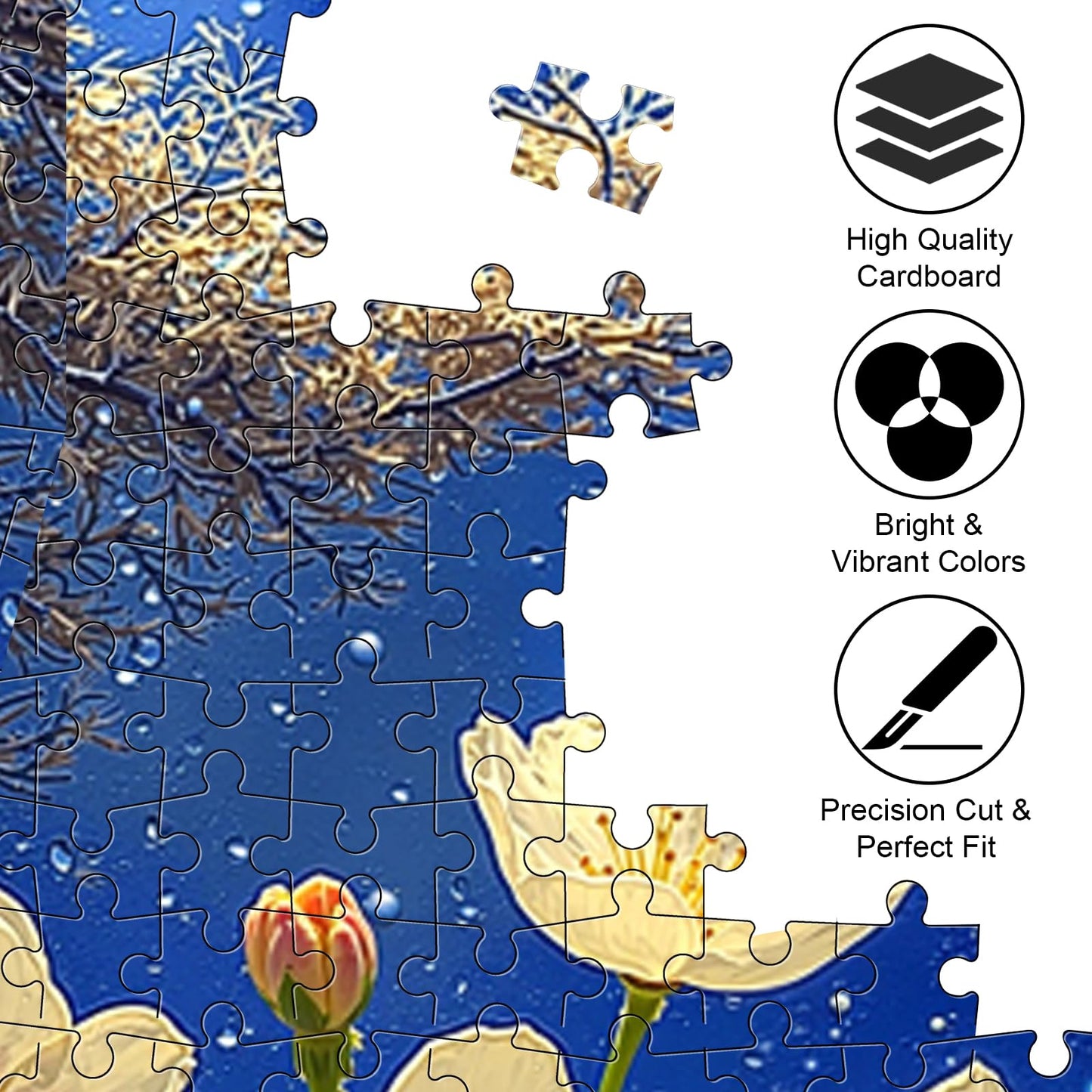 1000 Piece Jigsaw Puzzle, White Cherry Blossoms & Full Moon