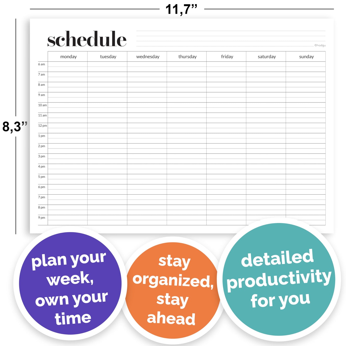 Weekly Schedule Pad, Tear Off Undated Weekly Planner Notepad, A4 Size (8,3" X 11,7"), Premium Thick Paper with Cardboard Back Support, Desk Planner by Hadigu