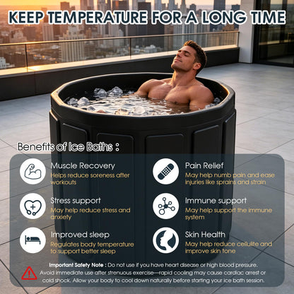 Ice Bath Cold Plunge Tub for Athletes–Portable Ice Bath for Adults, 6-Layer Insulated Foldable Bathtub for Cryotherapy & Muscle Recovery, Space-Saving Cold Plunge Tub for Home Gym (Black25.9x27.5IN)