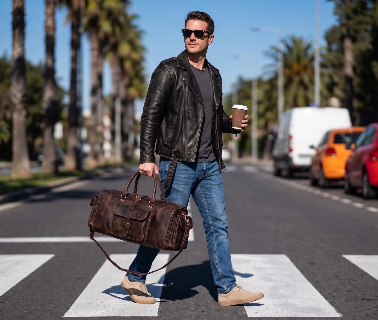 Leather Duffle Bags for Men - 28 Inch Full Grain Leather travel bag, leather overnight bag, Mens Leather Bag, Carry On Leather Weekender Bag, Airplane Leather Luggage Duffel Gym Bag