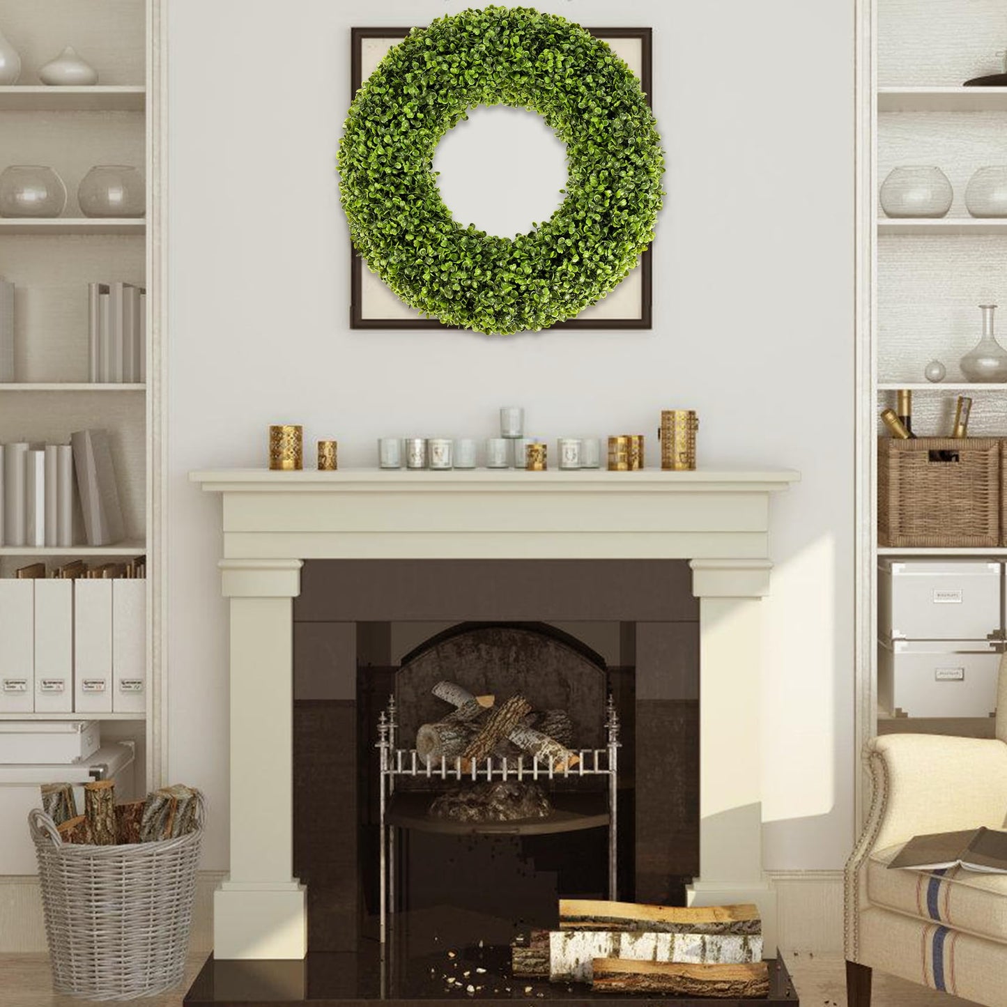 SEVENLOVE Boxwood Wreath,20inch Wreath for Front Door Greenery Wreath Outdoor/Indoor Green Home Round All Year Round Farmhouse St Patricks Day Decorations