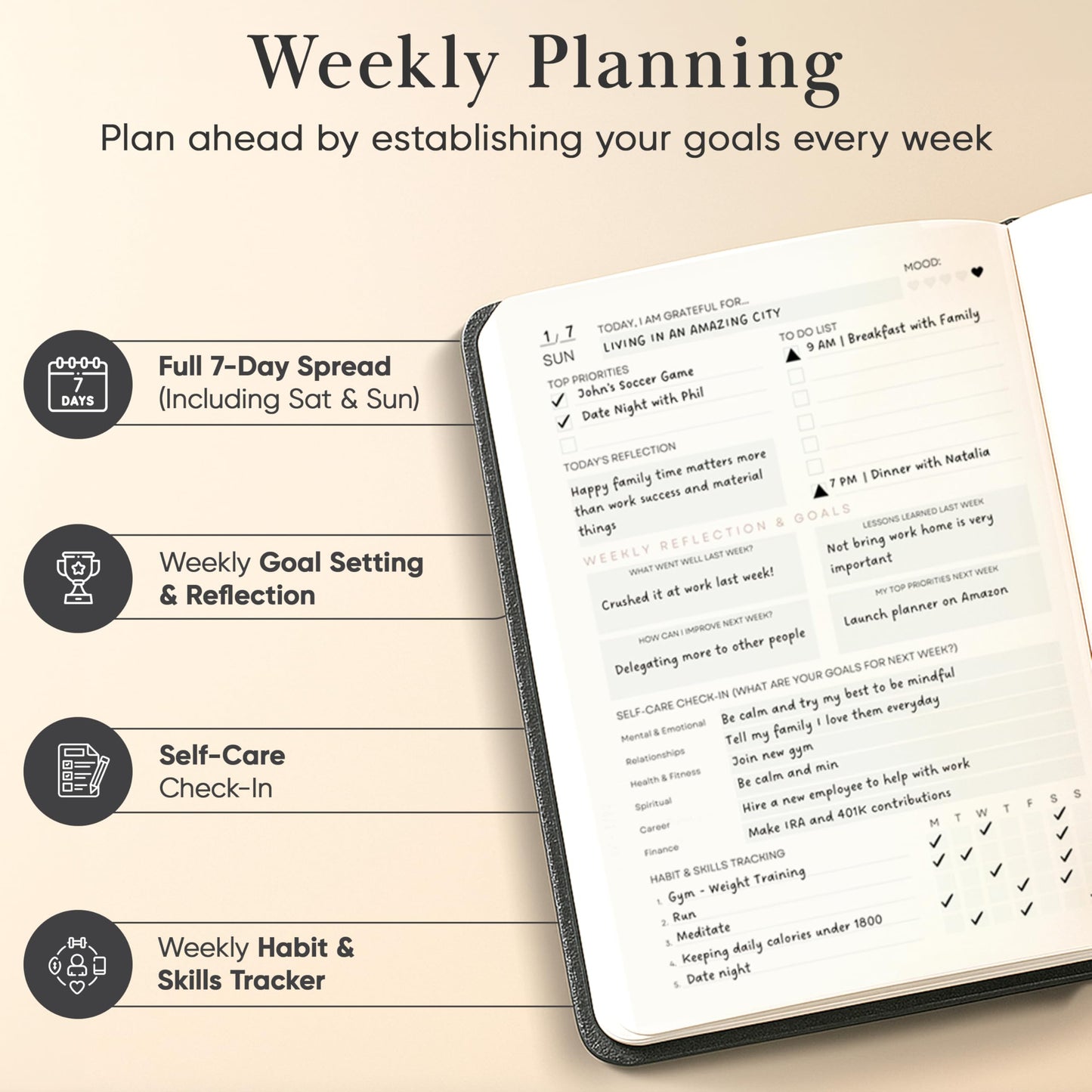 Mantra Planner 2026 Planner, Daily Journal & Gratitude Journal All-In-One with To Do List, Self Care Prompts & Habit Tracker - 7 x 10 - Black