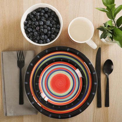 Gibson Home Queenslane 16 Piece Double Bowl Plates and Bowls Dinnerware Sets - Matte Blue
