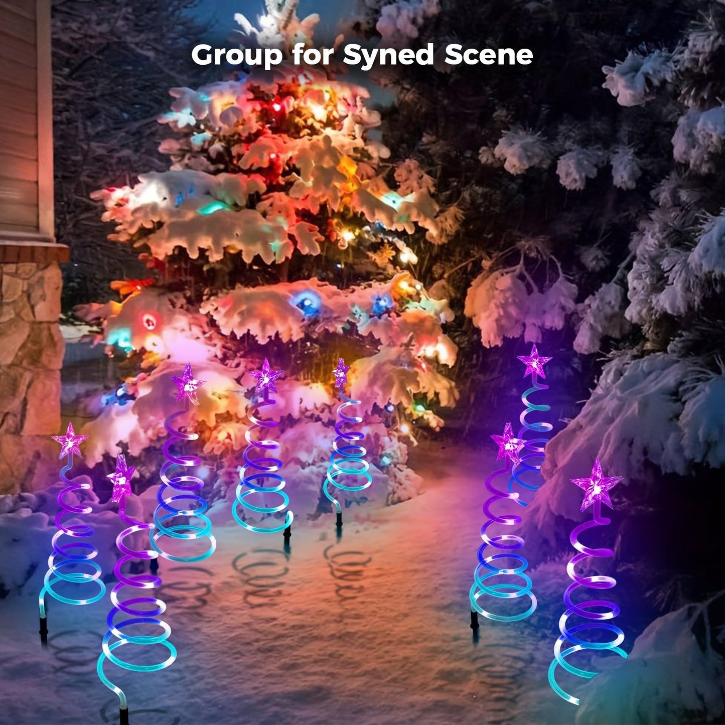 8 Pack Christmas Pathway Lights Outdoor, Spiral Christmas Tree Path Lights, Christmas Yard Decorations Outdoor, Spiral Lighted Christmas Tree for Yard-APP Control Music Schedule Waterproof 1.5FT*8