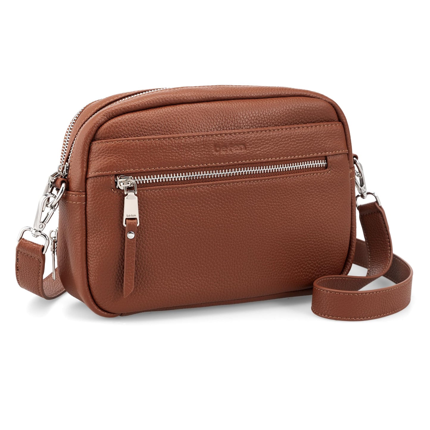 befen Genuine Leather Crossbody Bags for Women Small Camera Purses with Built in RFID Wallet Woman Shoulder Bag Handbags (Dark Brown)