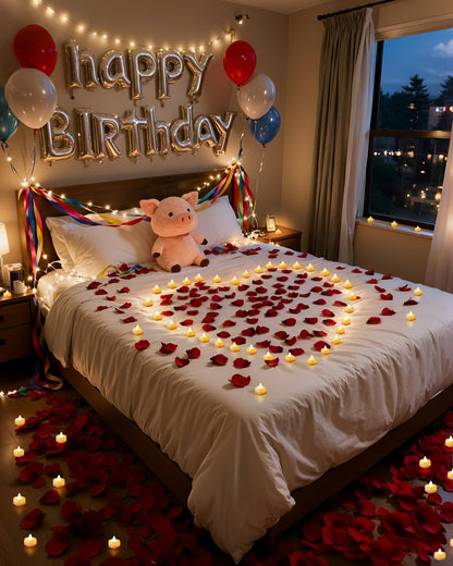 Amagic 2000 Pieces Artificial Rose Petals with 24 Heart LED Tea Lights Candles Kit, Rose Petals and Candles Set for Proposal, Anniversary, Special Romantic Night, Wedding Table Decor, Birthday
