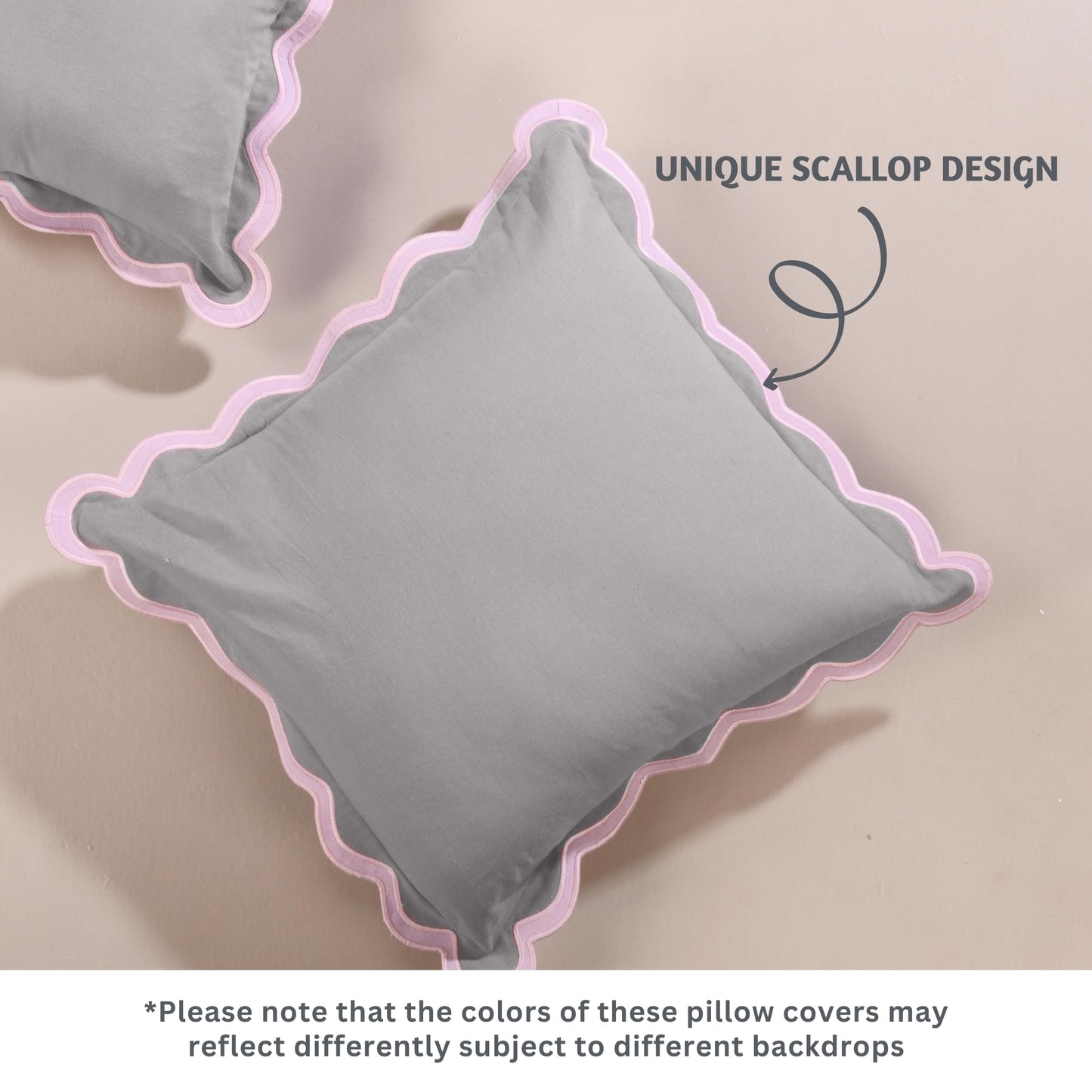 Folkulture 18x18 Scallop Pillow Covers, Set of 2 Cotton Decorative Boho Throw Pillows for Living Room & Outdoor