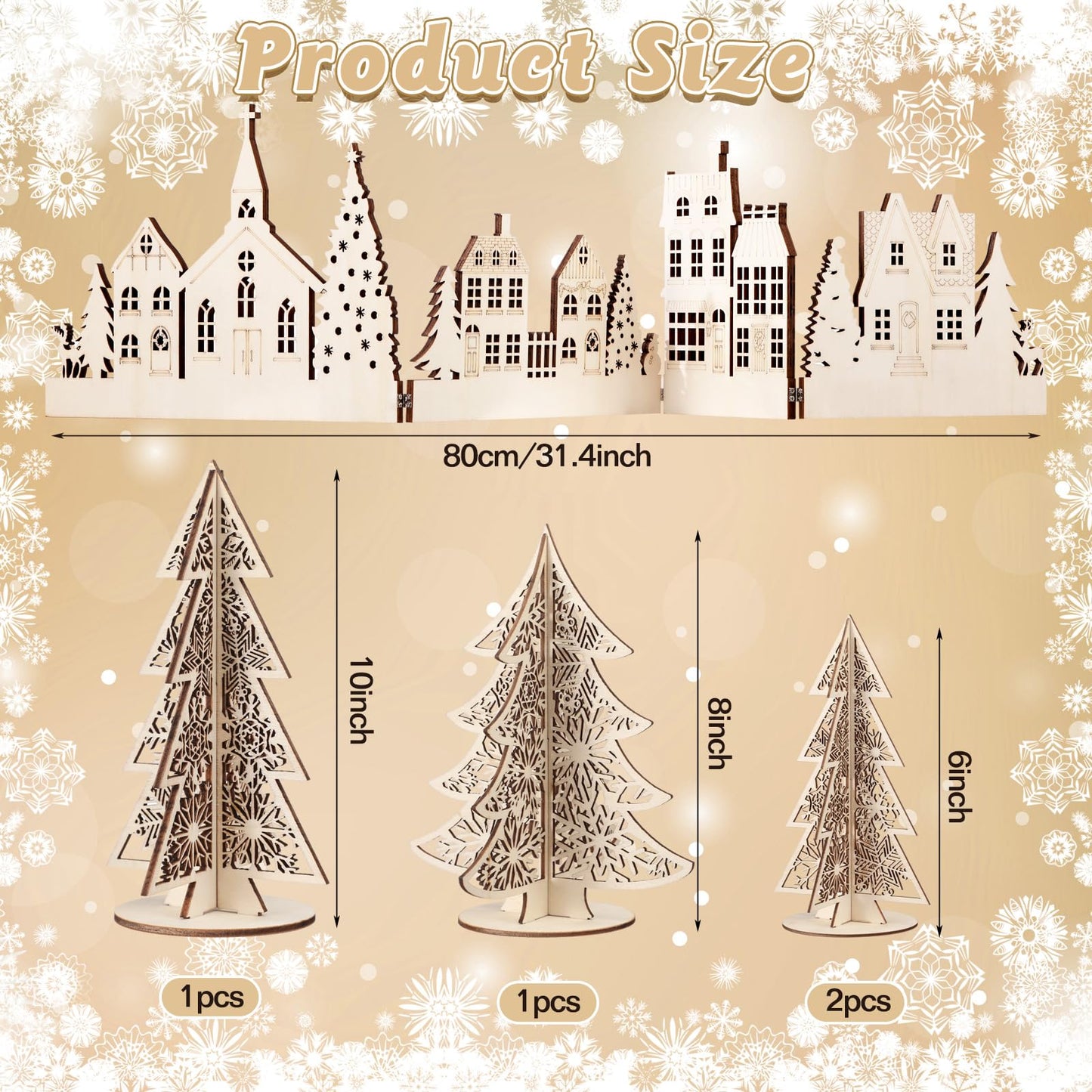 32 Inch Christmas Tabletop Decoration Wooden Christmas Themed Church Tree and House Signs Farmhouse Centerpiece for Home Kitchen Table Shelf Decor