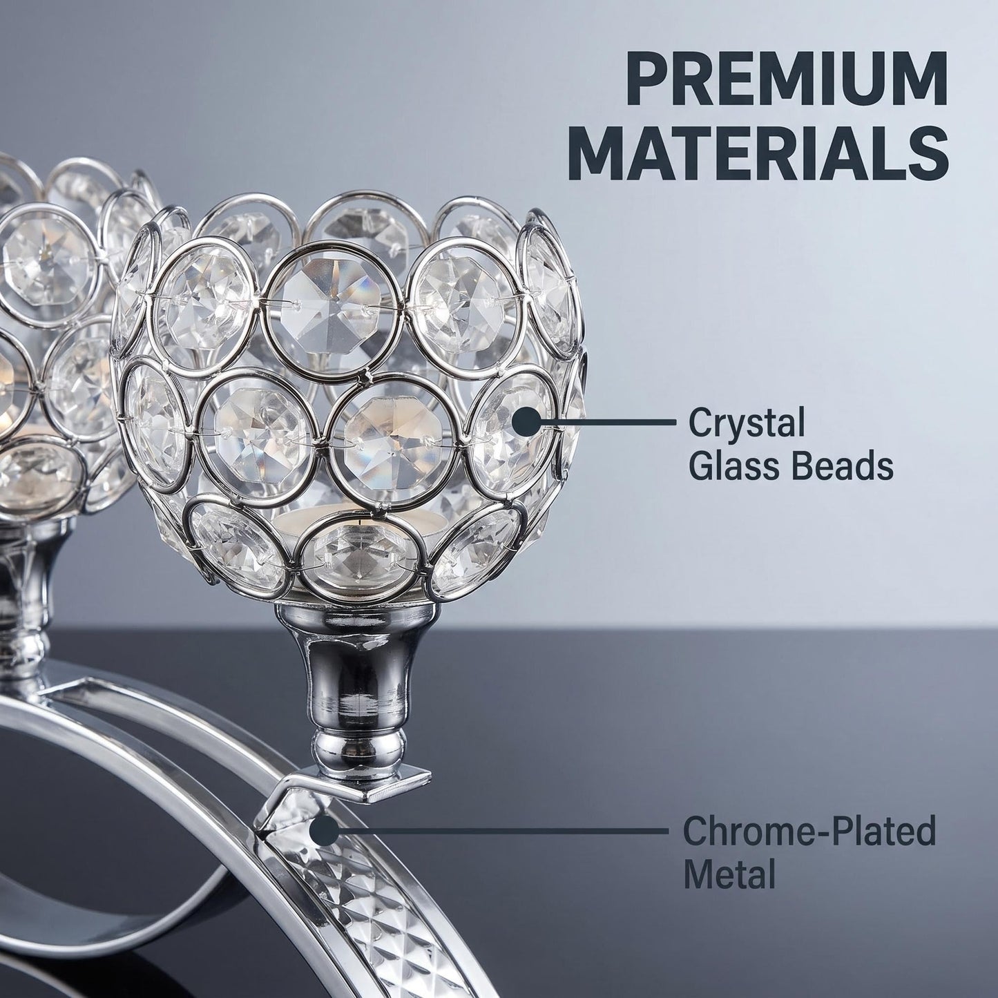 3-Arm Arched Crystal Candelabra, Sliver Candle Holder Table Centerpiece for Wedding, Home Decor, Dining, Party, Thanksgiving & Christmas Decoration(1PCS)