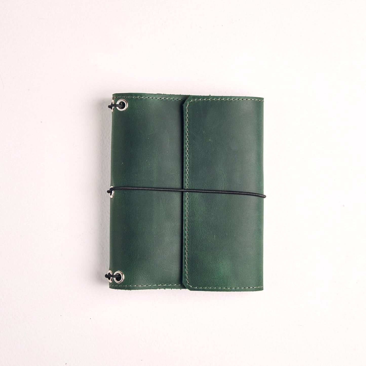 TORAKIP Genuine Leather A6 Journal Cover – Refillable Handmade Notebook Cover with 3 Elastic Bands, Pen Loop & Card Pockets – Travel Diary Case Fits A6 4.1" x 5.8" Notebooks (Paper Not Included), Green