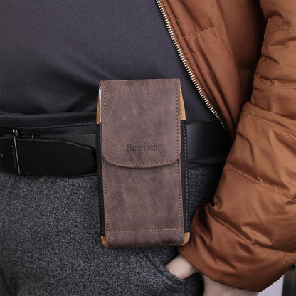 Bourisen Universal Phone Holster Phone Pouch Case Belt Clip Belt Loops Card Slot Faux Leather for Man iPhone 17/16/15pro max,16/15Plus,Samsung S25 24 S23 S22 Ultra (Brown&Yellow, XL(6.6"x3.4"x0.8"))