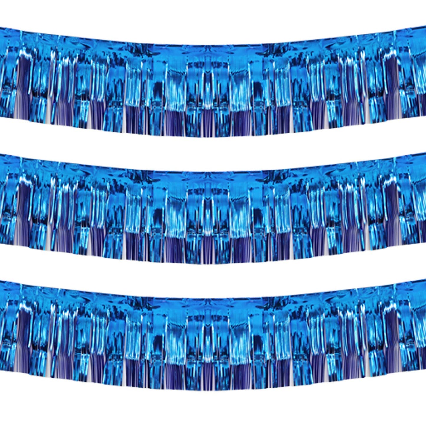 Blukey Thick 10 Feet by 15 Inch Royal Blue Foil Fringe Garland - Pack of 3 | Shiny Metallic Tinsel Banner for Parade Floats, Bridal Shower, Wedding, Birthday, Christmas | Wall Hanging Drapes (3)