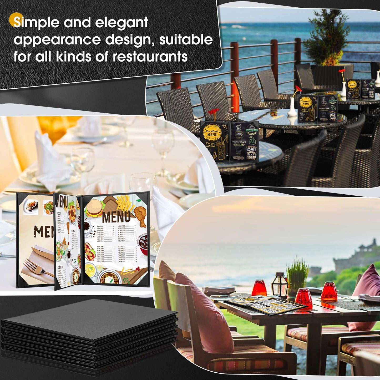 Skyygemm 16 Pcs Leather Menu Covers Holders for 8.5 x 11 Inches, Waterproof Four View Leather Dinner Menu Holder Covers for Restaurant, Hotel, Bar