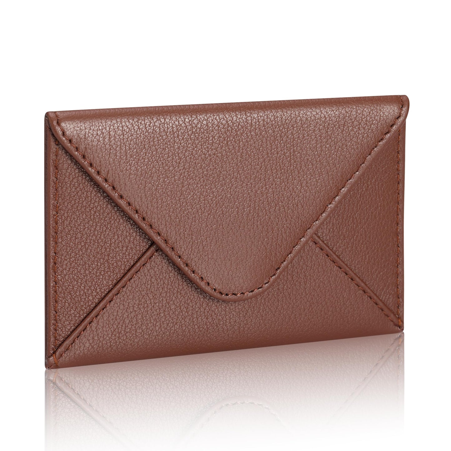 HISCOW Envelope Business Card Case with Magnet Closure - Italian Calfskin (Coffee)