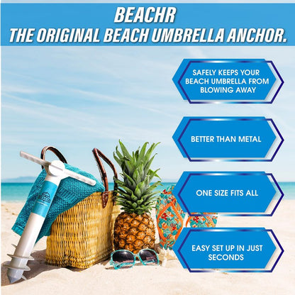 Beachr Beach Umbrella Sand Anchor - Heavy Duty Base with Spiral Screw for Strong Wind Resistance - Rust-Resistant and Fits Poles Under 1.5" Diameter - Universal Stand Holder - 9.5"x15"×3.5", White
