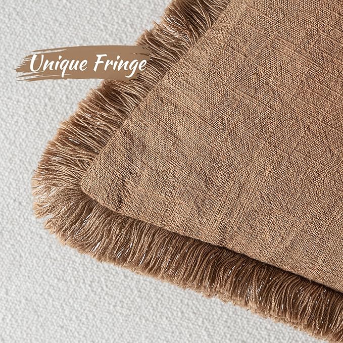 MIULEE Decorative Throw Pillow Covers Neutral Linen Fringe Throw Pillows Set of 2 Brown Boho Farmhouse Cushion Covers with Tassels for Couch Sofa Bed Living Room Spring Home Decor 20x20 Inch