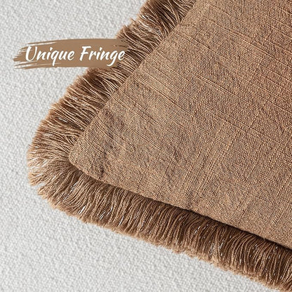 MIULEE Decorative Throw Pillow Covers Neutral Linen Fringe Throw Pillows Set of 2 Brown Boho Farmhouse Cushion Covers with Tassels for Couch Sofa Bed Living Room Spring Home Decor 20x20 Inch