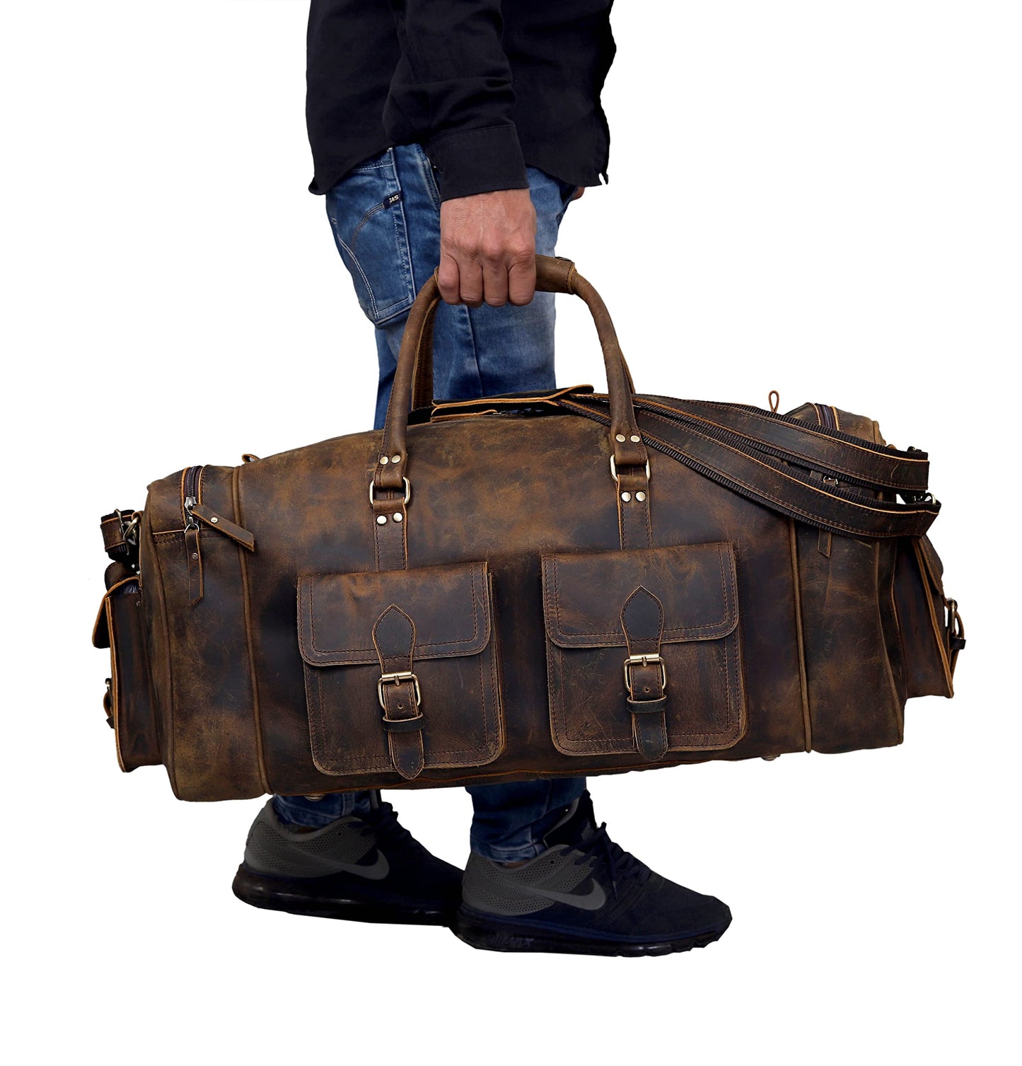 Large 24 inch duffel bags for men holdall leather travel bag overnight gym sports weekend bag