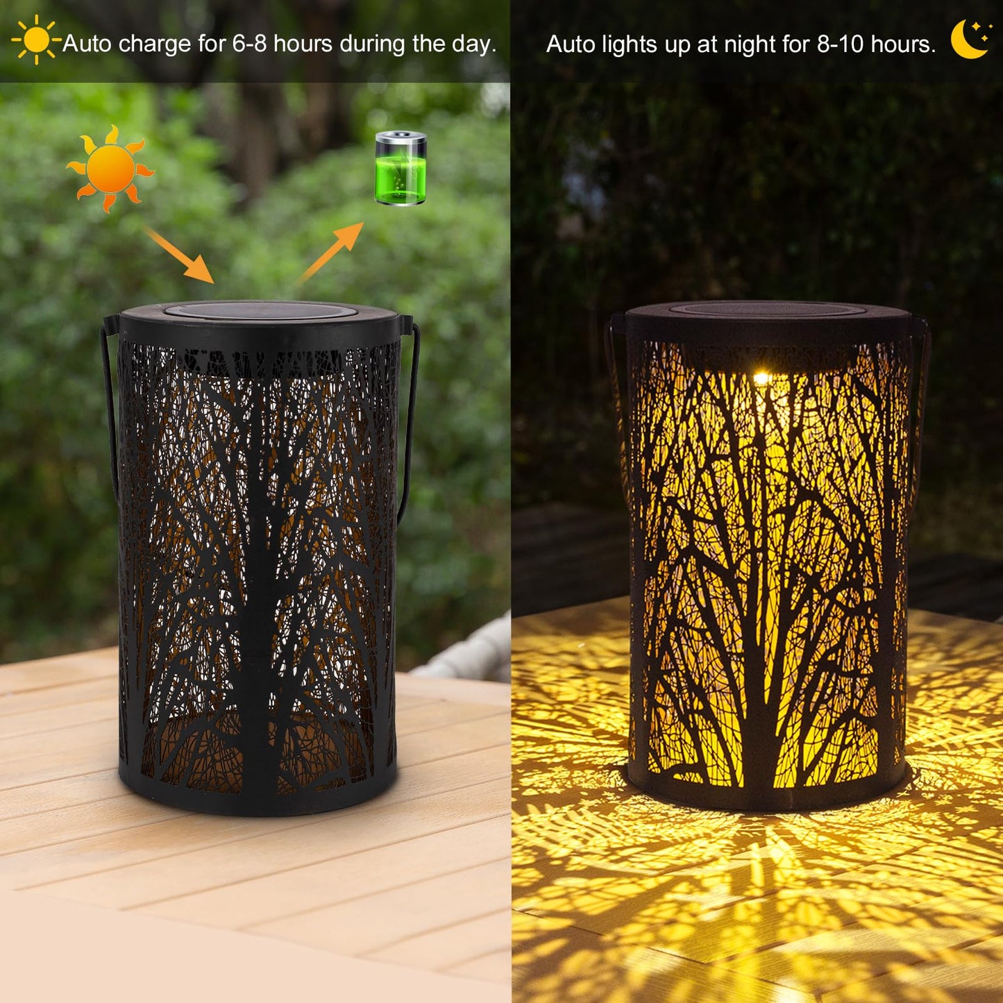 FANOAULEA Solar Lanterns for Outdoor Waterproof, Hanging Solar Lights Gifts for Women Mom, Tree Lantern Hanging/Standing for Patio, Lawn, Tabletop, Garden Decorative LED Lantern Black Tree
