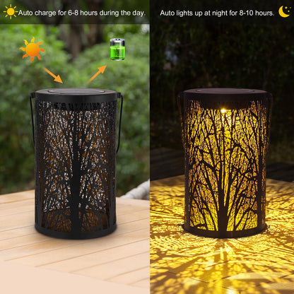 FANOAULEA Solar Lanterns for Outdoor Waterproof, Hanging Solar Lights Gifts for Women Mom, Tree Lantern Hanging/Standing for Patio, Lawn, Tabletop, Garden Decorative LED Lantern Black Tree