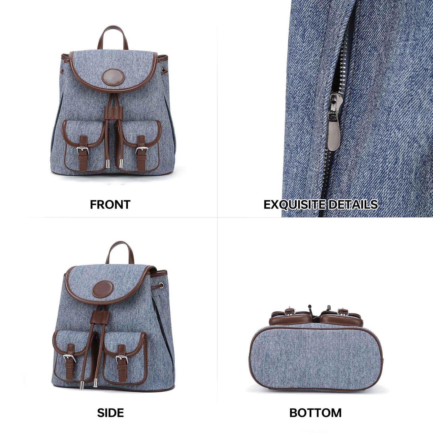 Goinsound Vintage Mini Backpack for Women, Vegan Leather Drawstring Backpack Purse with Buckle Pockets, Small Casual Daybag