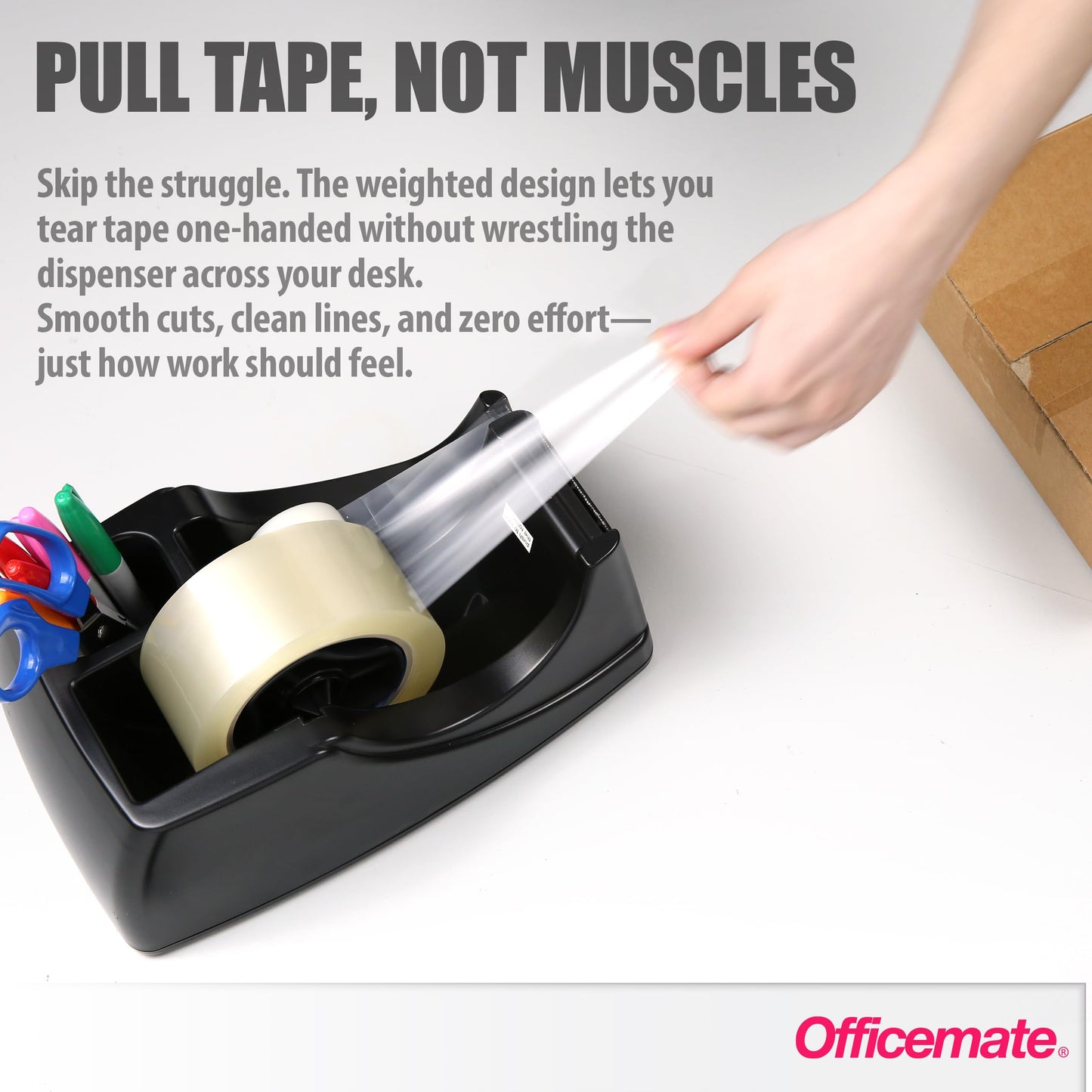 Officemate Recycled 2-in-1 Heavy Duty Tape Dispenser, 1" and 3" Cores, Black (96690)