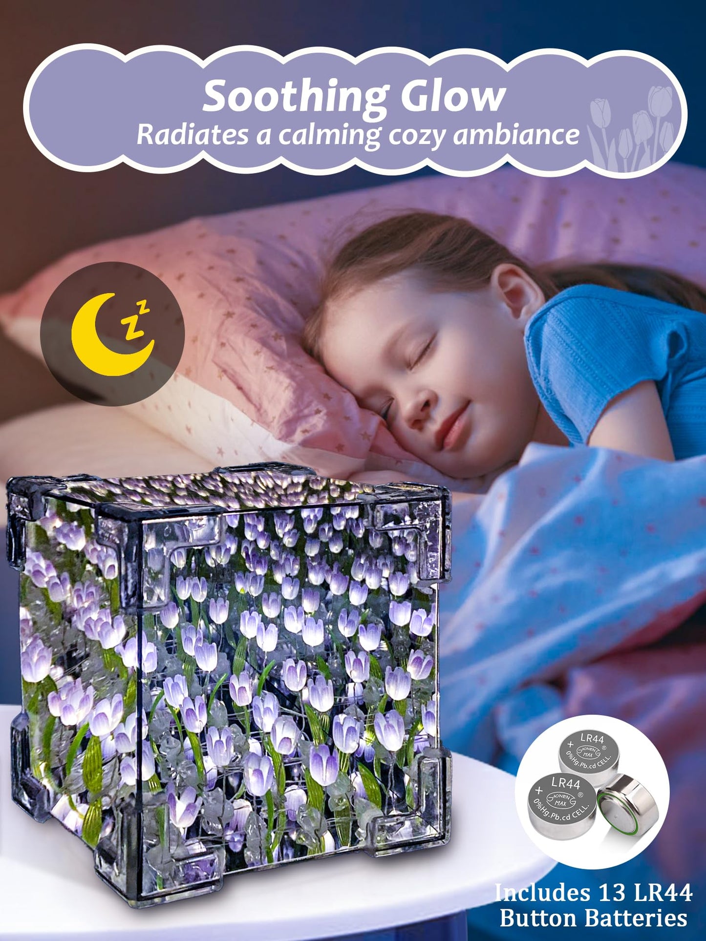 Tulip Night Light, LED Infinity Mirror Lamp Tulips DIY Finished Poduct Decorations Lights Artificial Flower Bedside Table Lamp Creative Birthday Gifts for Women Mom Grandma Wife (Purple Finished)