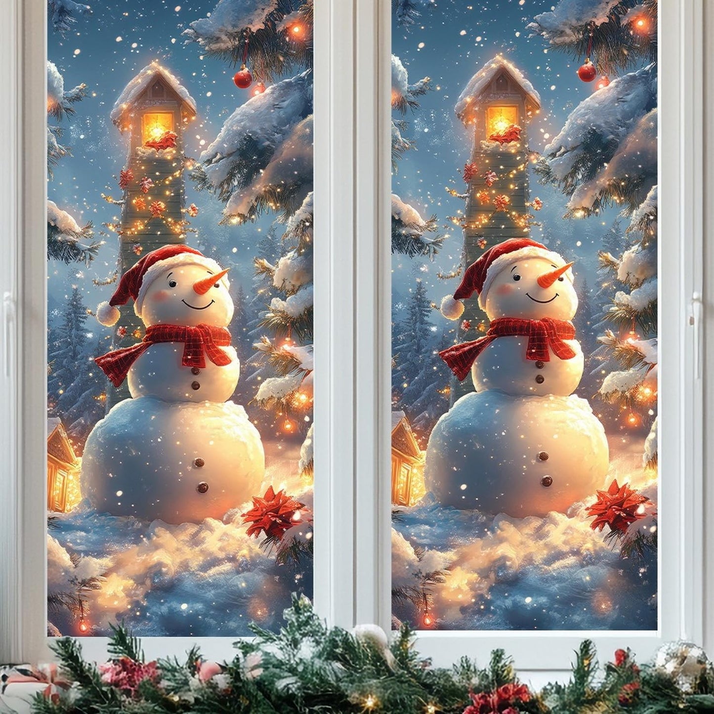 Christmas Window Film Snowman Stained Window Film Decorative Privacy Window Clings for Glass Covering Static Stickers Christmas Snowman Windows Cling for Xmas Home Window & Glass Door Decor