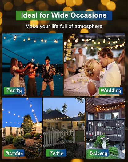 Solar String Lights Outdoor Waterproof 100FT with USB Port and 52 Shatterproof G40 Bulbs(2 Spare), LED Solar Powered Patio Lights for Outside, Porch, Backyard, Gazebo, Garden(Warm White)