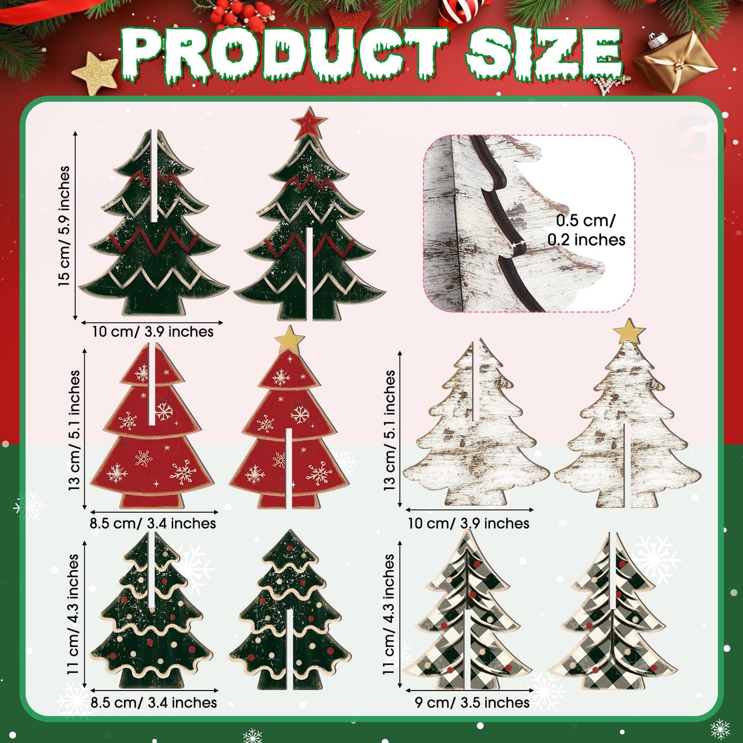 Bucherry 5 Pcs Retro Wooden Christmas Trees Tabletop Decorations Rustic 3D Christmas Trees Xmas Centerpieces Farmhouse Table Wooden Signs for Xmas Winter Farmhouse Home Tiered Tray Decor