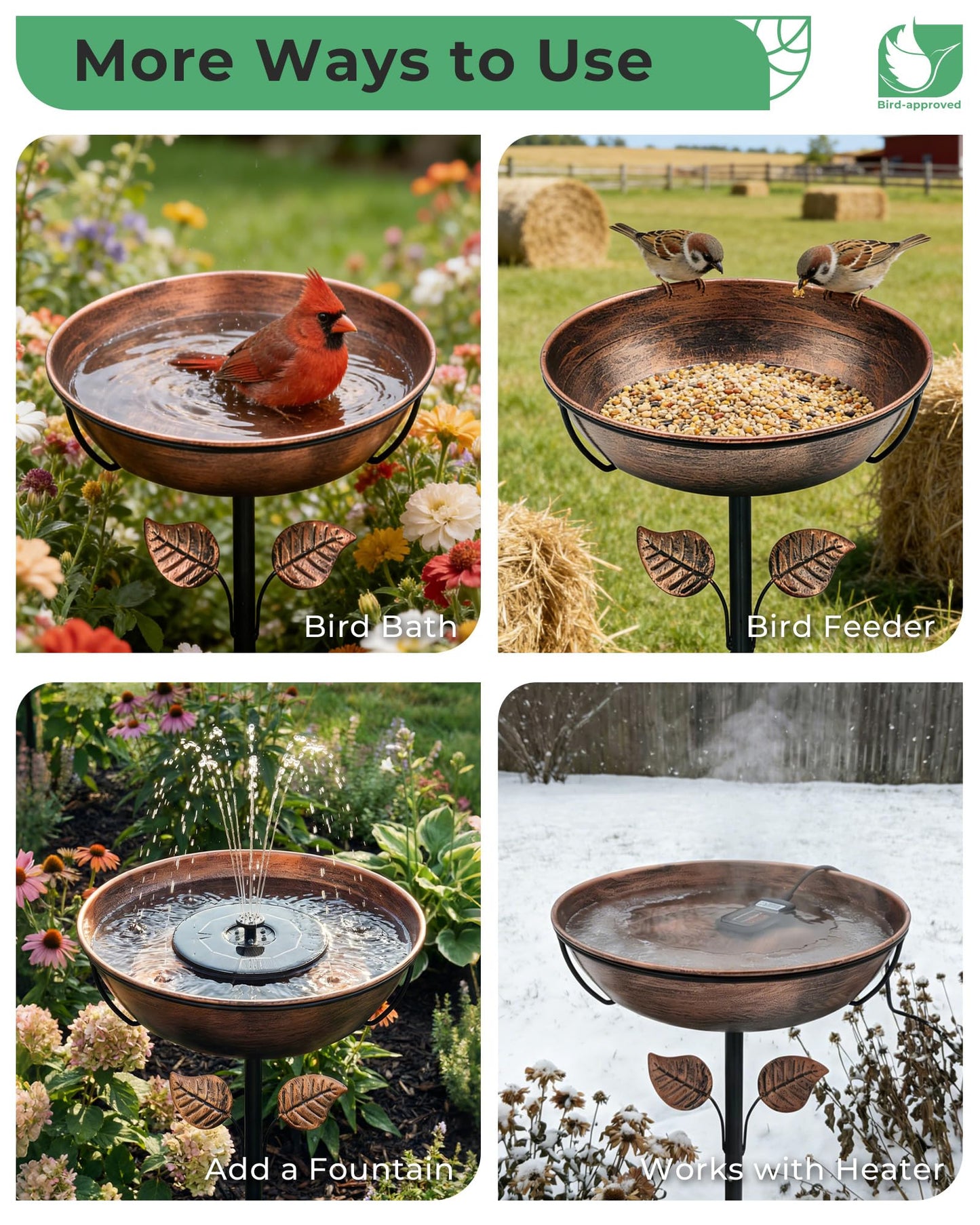 OUISJYER 3" Deep Metal Bird Bath for Outdoors, Removable 13" Dia Bowl with Stable Upgrades Stake, Easy to Clean Birdbaths for Garden Yard Lawn Decor 1.4 Gallon