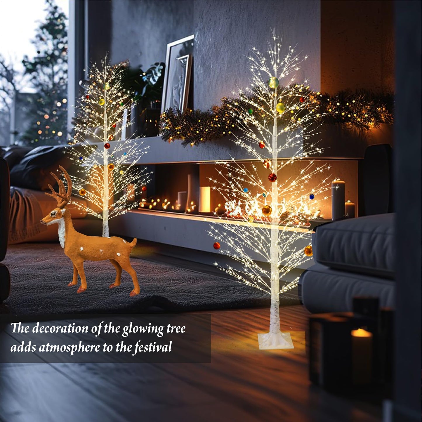 Lituplife 6FT Enchanting Birch Tree with 1300 LED Lights, Twinkle Light White Christmas Tree with Timer IP44 Waterproof for Indoor Outdoor Festival Wedding Party Christmas Decorations