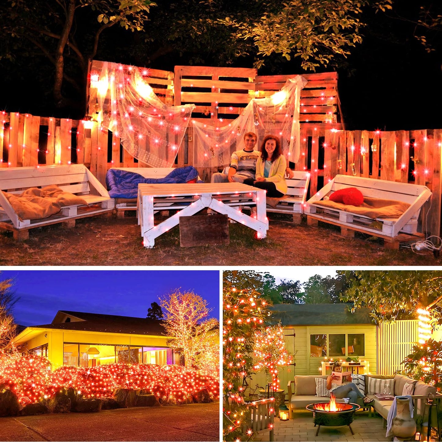 KNONEW 203FT Outdoor Christmas Fairy Lights Plug in,600 LED String Lights Outdoor Waterproof 8 Modes Memory Times for Wedding Bedroom Walls Garden Trees Decoration(red)