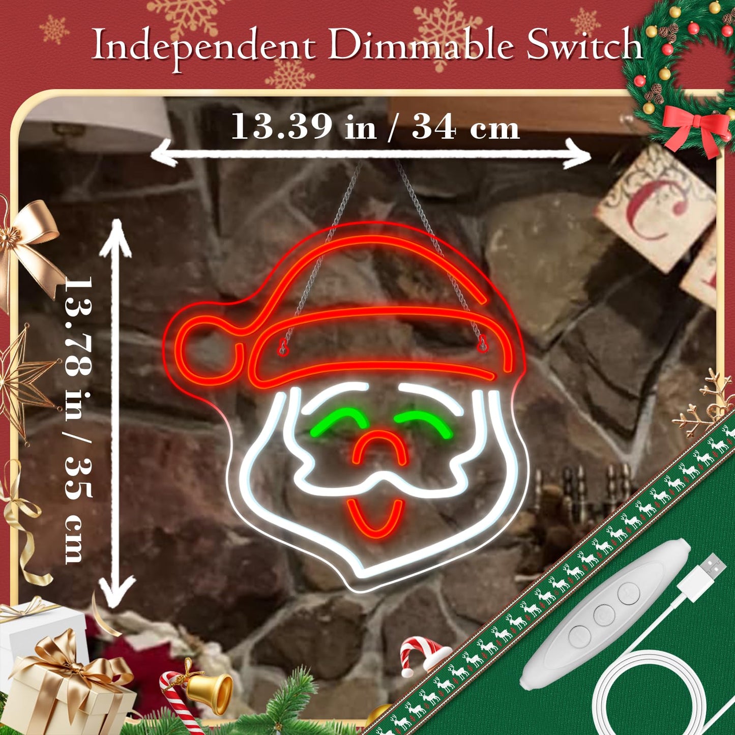ineonlife Santa Claus Neon Sign Merry Christmas Led Light Up Christmas Neon Signs for Wall Decor Acrylic Board Santa Claus Decor Suitable for Party Indoor Bedroom Gifts