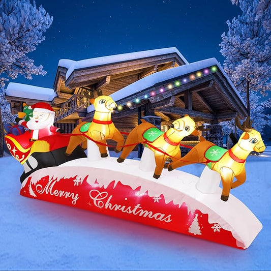 10 FT Christmas Inflatables, Santa Sleigh with Reindeer Christmas Outdoor Inflatables, LED Lights Blow up Inflatable Yard Decoration for Christmas, Long Xmas Inflatable Party Garden Lawn Home Decor
