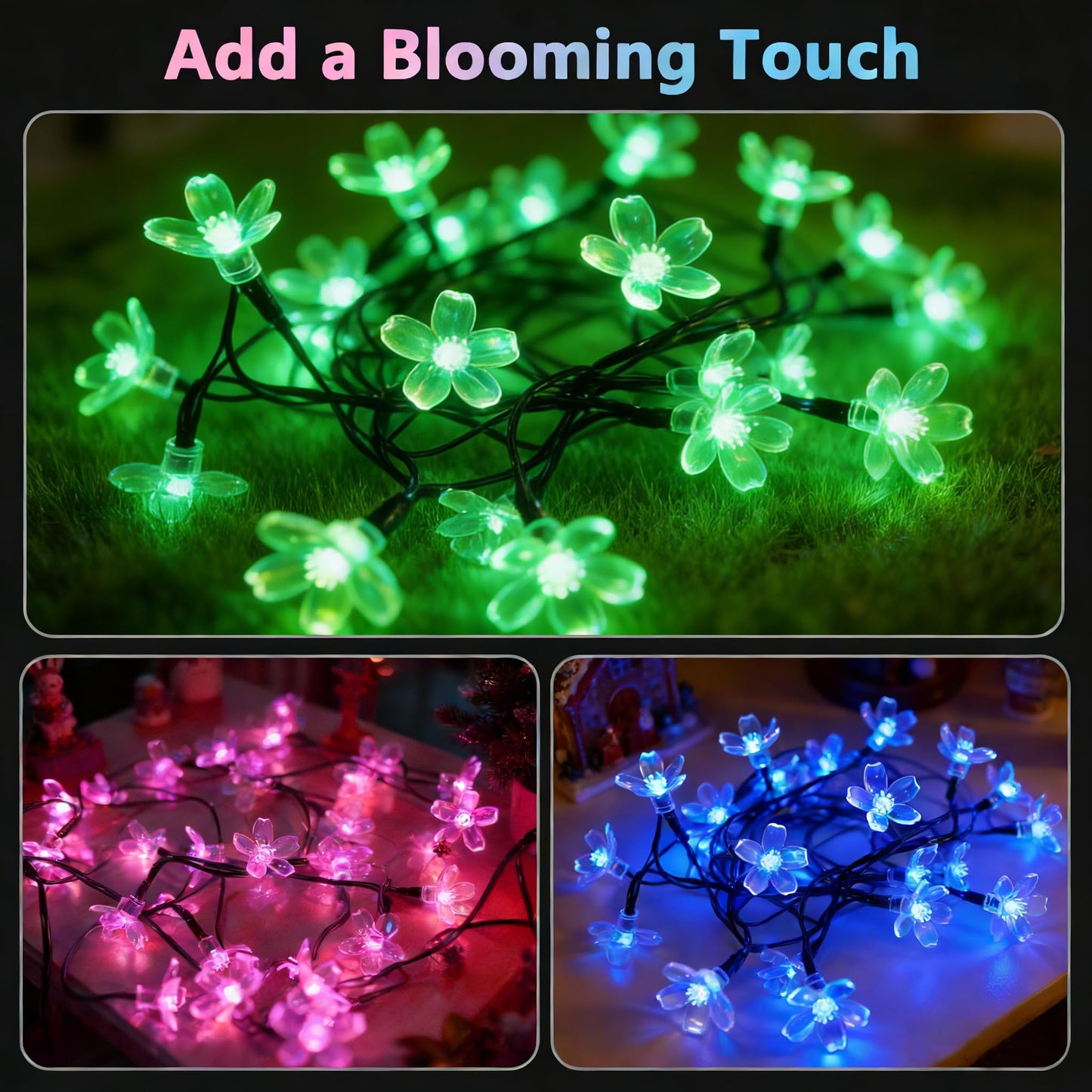 Vruxuri 2 Pack Total 52FT 120 LED Solar String Lights Outdoor Waterproof Flower Fairy Lights for Garden Fence Patio Yard Christmas Tree Lawn Wedding Party Decor, Green