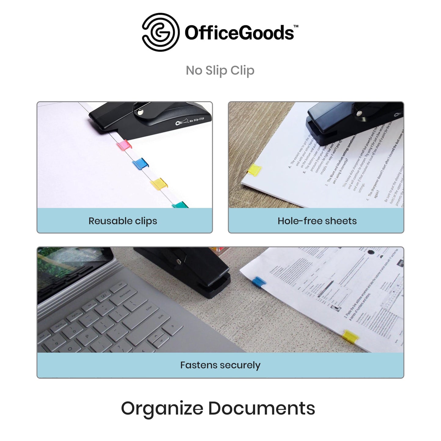 OfficeGoods No Slip Clip Refills - Binds Up to 50 Pages - Reusable - Works with No Slip Clip Dispenser - 50 ct Box Each Small & Large - 100 ct Total - Black