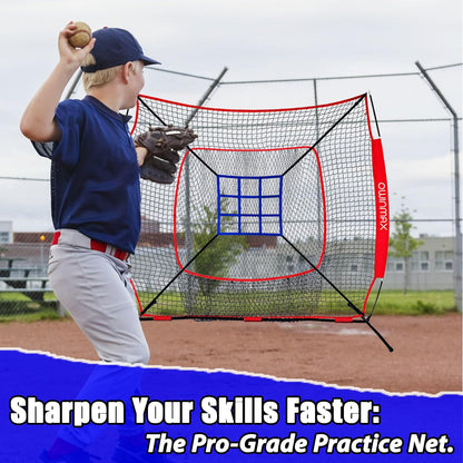 OwinMax 7x7 ft Baseball Softball Practice Net with The Detachable Bow Frame for Batting, Hitting, Pitching, Portable Baseball Practice Net with Carry Bag, Great for All Levels