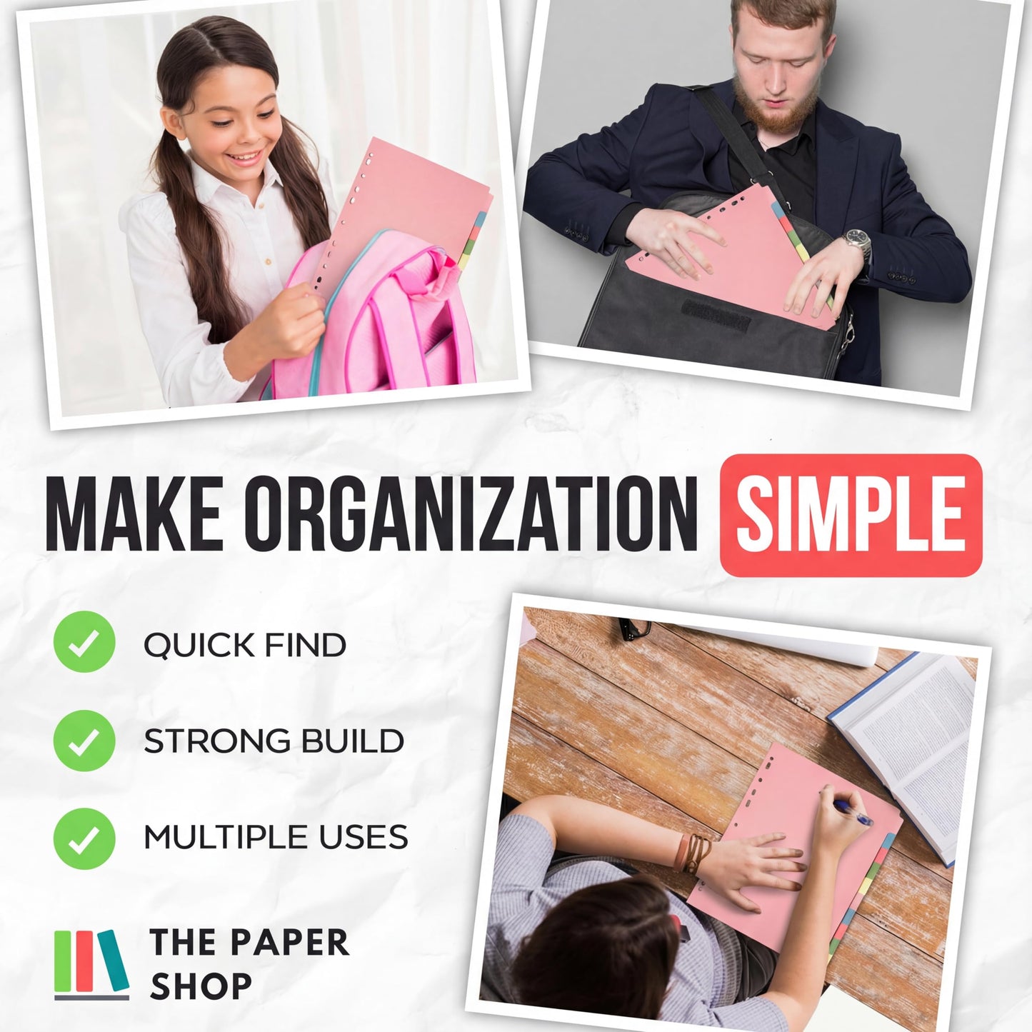 10 Tab Dividers for 3 Ring Binder – 10 Dividers Set with Tabs, Perfect for Organizing Documents, Binder Tab Dividers for Easy Filing (5 Pack)
