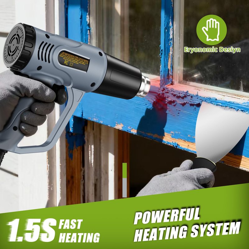 Weitieke Heat Gun, 10Ft power cord Heavy Duty Hot Air Gun 572&1112℉ Dual Temperature Control 4 Nozzels & Paint Scraper Overload Protection for Paint Stripping,Crafting, vinyl wrap