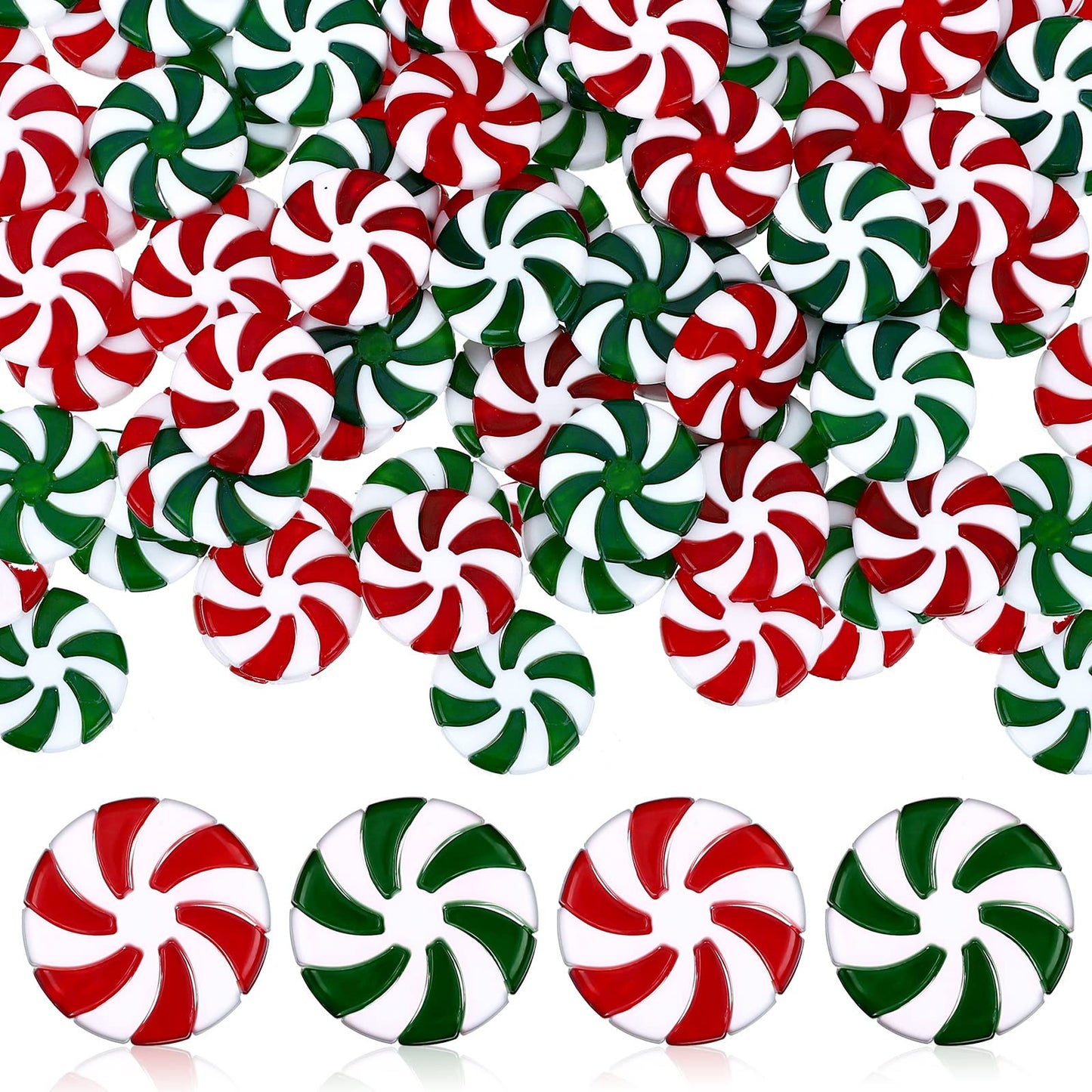 200 Pcs 25 mm Fake Christmas Candy Cane Peppermint Ornaments for Christmas Tree Decorations Xmas Candy Decor Ornaments Craft for DIY Crafts (Red White,Green White)