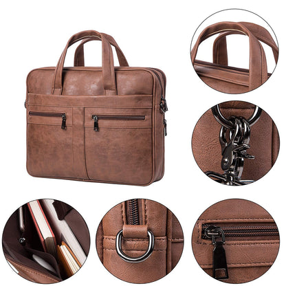 seyfocnia Men's Leather Messenger Bag, 17.3 Inches Laptop Briefcase Business Satchel Computer Handbag Shoulder Bag for Men-Brown