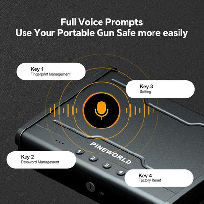 Biometric Gun Safe for Handgun - Quick Access Pistol Safe with Fingerprint & Voice Navigation | Interior Light, Mute Mode, Steel Cable Included