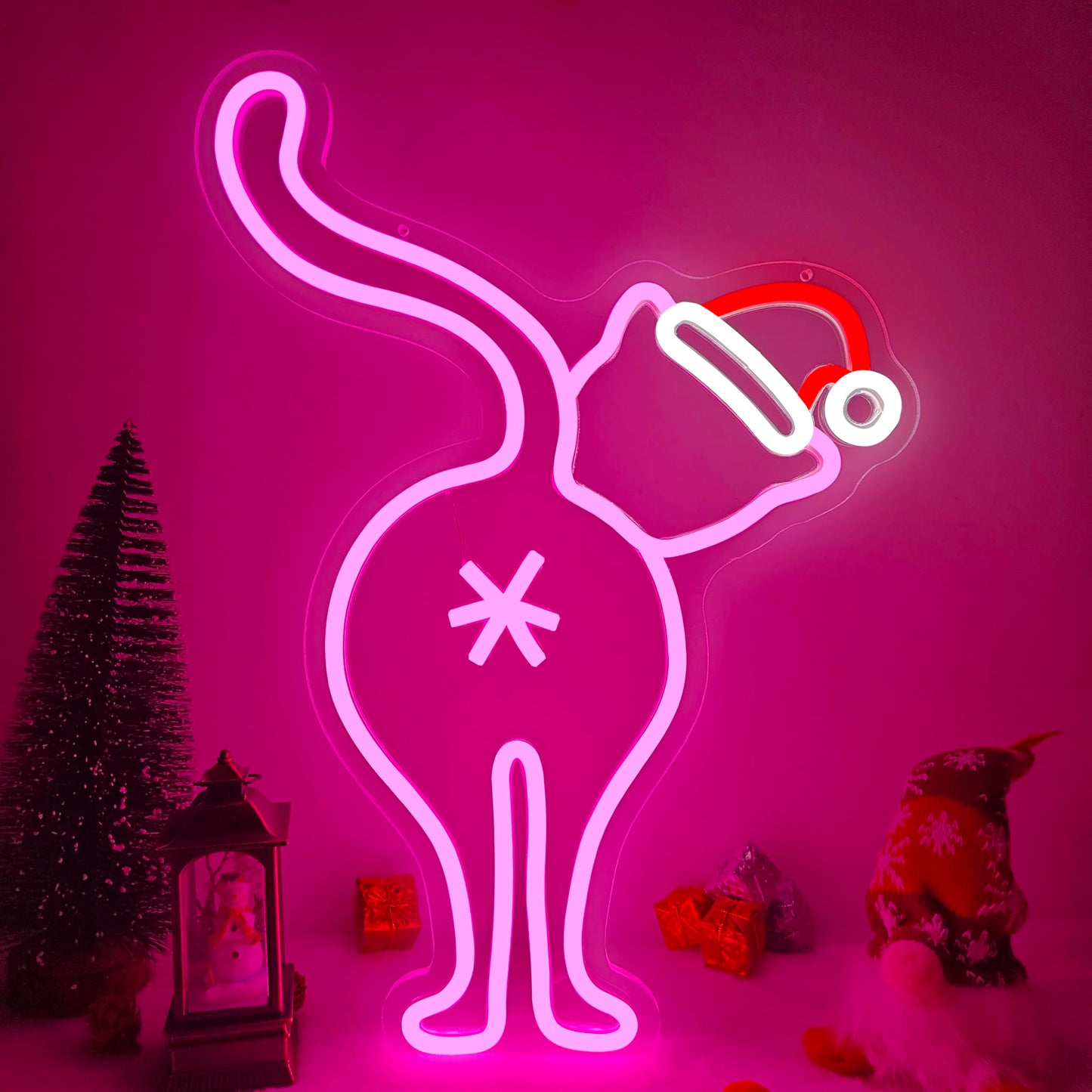 FuugZze Christmas Neon Signs for Wall Decor Black Cat Neon Lights Christmas Led Sign for Bedroom Wall Dimmable Black Cat Light Up Signs for Party Wall Room Home Decor Gift