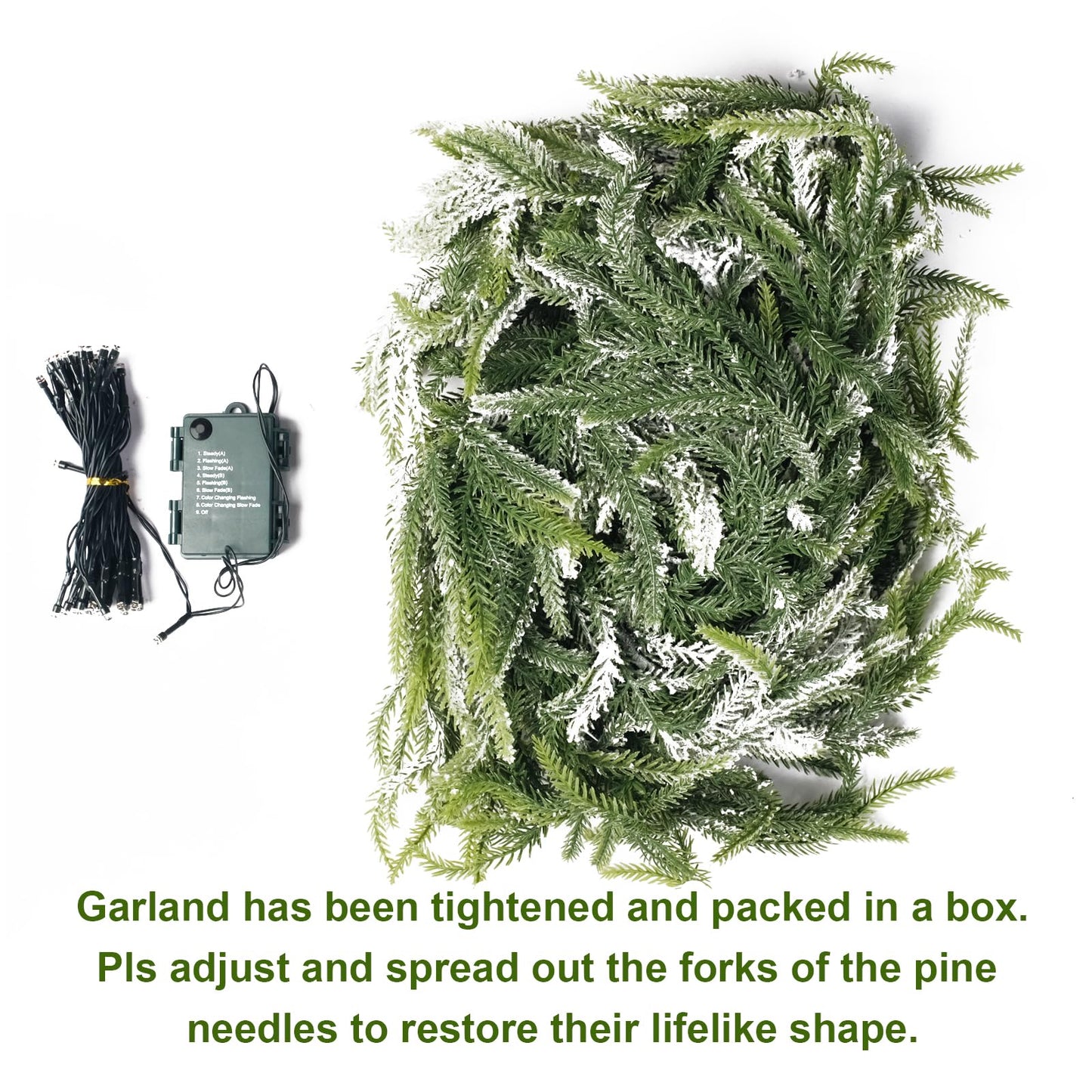 9FT Christmas Garlands Norfolk Pine Garland, Real Touch Artificial Winter Pine Garlands with Snowflake, Green Artificial Greenery Garland for Table, Wall, Mantle, Indoor, Outdoor Christmas Decorations