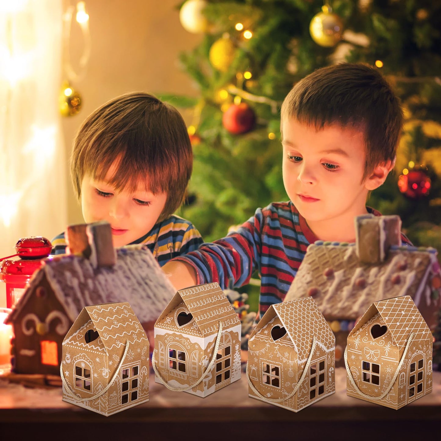 Gersoniel 24 Pcs Christmas Gift Boxes Candy Gingerbread House Mini Christmas Party Favor Box Small Paperboard Gift Container for Xmas Holiday Party Treat Cookie Goodie Snack Packaging