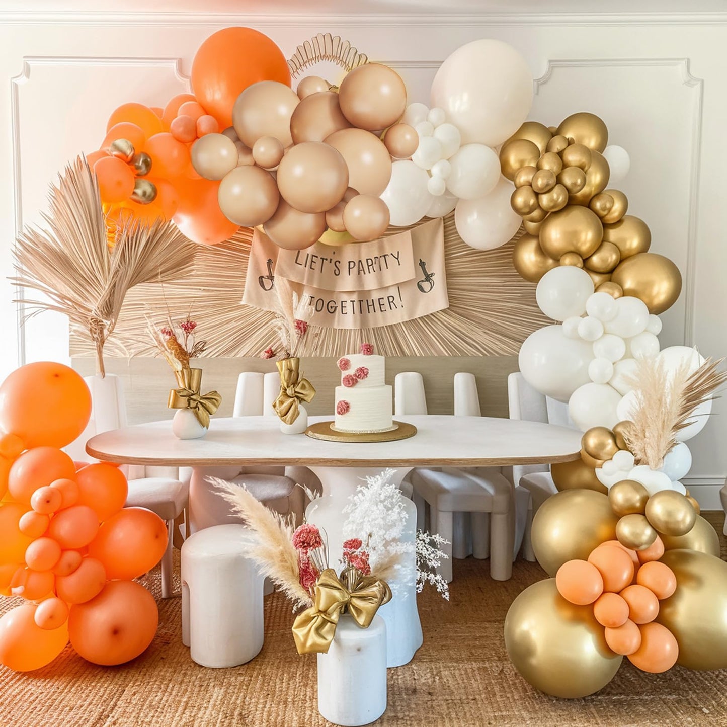 Fall Balloon Arch Kit, 108 Pcs Burnt Orange Balloons Garland Kit with Terracotta Ivory White Apricot Latex Balloon Metallic Gold for Kids Boho Baby Shower Birthday Wedding Celebration Party Decoration