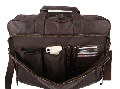 Leather briefcase 18 Inch Laptop Messenger Bags for Men and Women Best Office briefcase Satchel Bag (Brown)