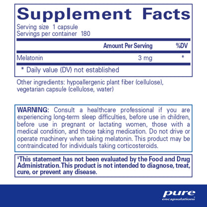 Pure Encapsulations Melatonin 3 mg - Antioxidant Supplement to Support Natural Sleeping & Relief of Occasional Sleeplessness - for Natural Sleep Support* - 180 Capsules