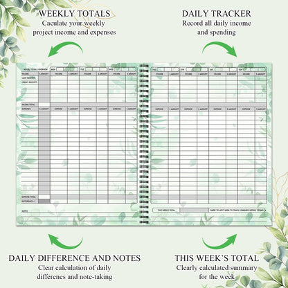 Harloon Income and Expense Log Book Eucalyptus Income and Expense Tracker Small Business Accounting Bookkeeping Ledger Book for Personal Finance Business Account Record Office Supply, 8.7 x 11 Inch